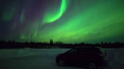 Lockdown Time Lapse Shot Of Car Parked Over Snow Covered Landscape While Stock Footage 160315270