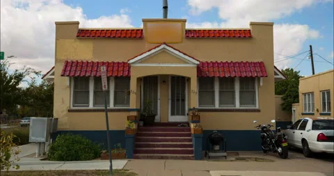Lockdown Time Lapse Shot Of House With Steps Against Cloudy Sky On Sunny Day - Stock Footage 160327972