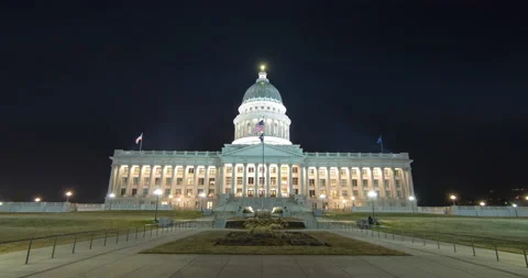 Lockdown Time Lapse Shot Of Illuminated United States Capitol Against Clear Sky Stock Footage 160324764