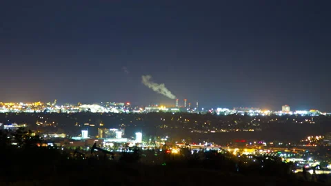 Lockdown Time Lapse Shot Of Illuminated Residential City At Night Against Clear Stock Footage 206318183