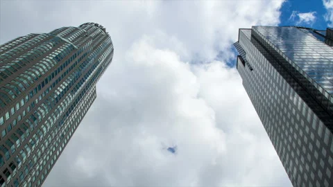 Lockdown Time Lapse Shot Of Low Angle View Of Modern Office Towers - Los Stock Footage 206317865