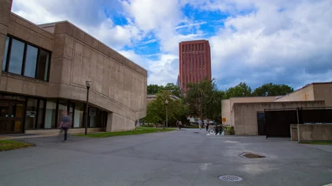 Lockdown Time Lapse Shot Of Male And Female Students Entering College Campus Stock Footage 219440187