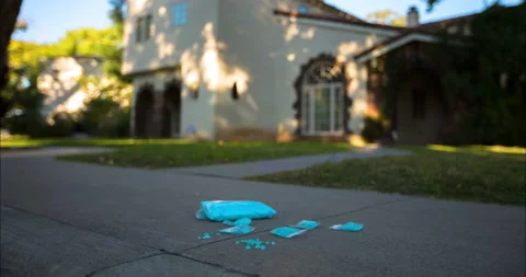 Lockdown Time Lapse Shot Of Methamphetamine Drug In Packets Over Footpath - Stock Footage 160327453