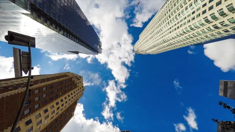 Lockdown Time Lapse Shot Of Skyscrapers Under Cloudy Sky - Los Angeles, Stock Footage 206322106