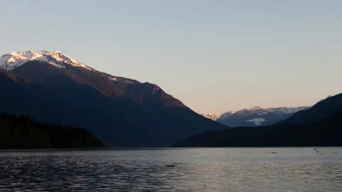 Lockdown Time Lapse Shot Of Snowy Mountains Against Clear Sky By Lake During Stock Footage 160319023
