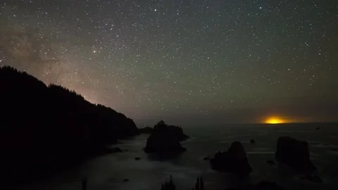 Lockdown Time Lapse Shot Of Starry Sky Moving Over Sea At Night - British Stock Footage 160315096