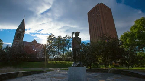 Lockdown Time Lapse Shot Of Statue In University Campus - Amherst, Massachusetts Stock Footage 219439436