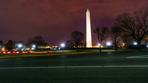 Lockdown Time Lapse Shot Of Washington Monument Against Clear Sky During Night Stock Footage 234053279