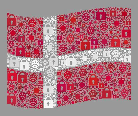 Lockdown Waving Denmark Flag - Collage with Locks and Coronaviruses Stock Illustration