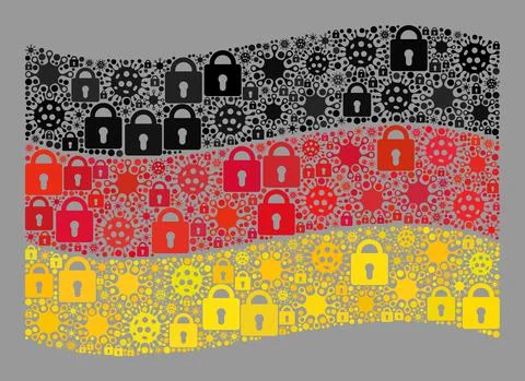 Lockdown Waving Germany Flag - Collage of Locks and Viral Cells Illustrazione stock