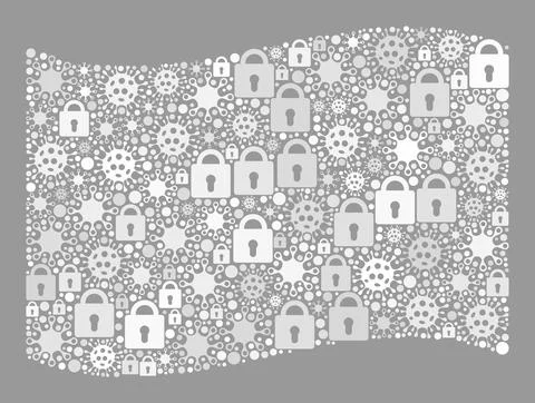 Lockdown Waving White Flag - Collage with Lock Icons and Viruses Stock Illustration