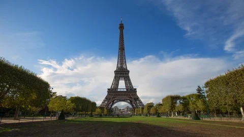 Lockdown Wide Time-Lapse of The Eiffel Tower of Paris Standing High Around the Stock Footage 113922749