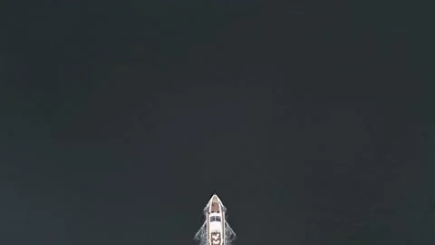 Locked off aerial top down of super yacht reveal Stock Footage 143037601