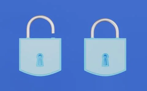 Locked and unlocked padlocks security concept 3d illustration Stock-Illustration