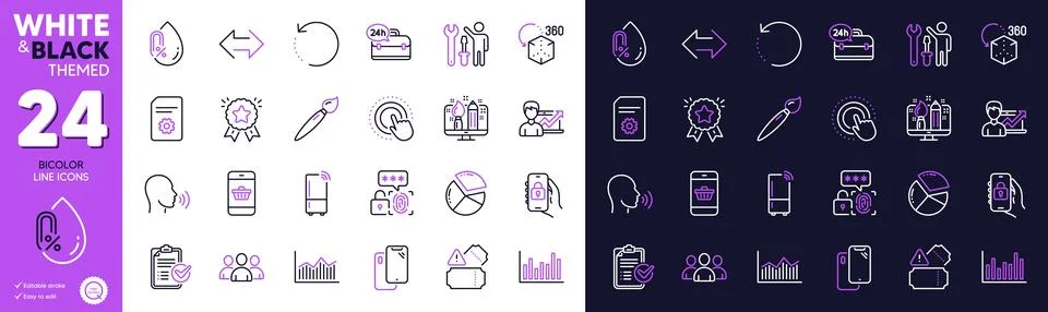 Locked app, Creative design and File settings line icons for website, printing Stock Illustration