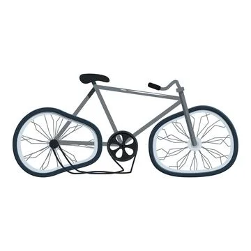 Locked bicycle showing two flat tires and broken spokes Stock Illustration