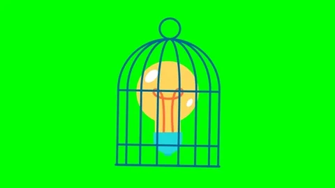 Locked bird cage with a light bulb. Trap, imprisonment, jail. Limited thinking Stock Footage 280389837