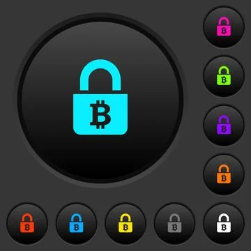 Locked Bitcoins dark push buttons with color icons Illustration