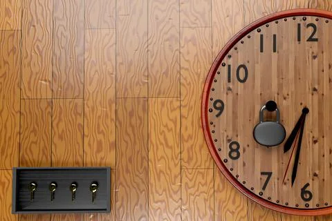 LOCKED CLOCK WITH WOOD BACKGROUND Stock Illustration