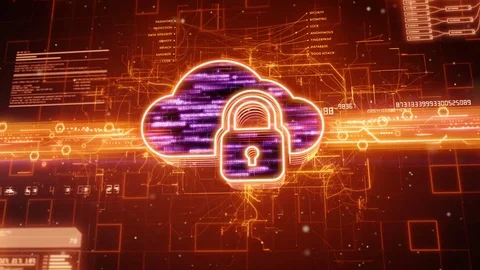 Locked cloud icon on abstract orange background Stock Footage 72196906