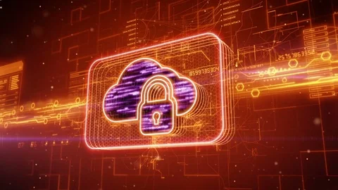 Locked cloud icon on abstract orange background Stock Footage 72196947