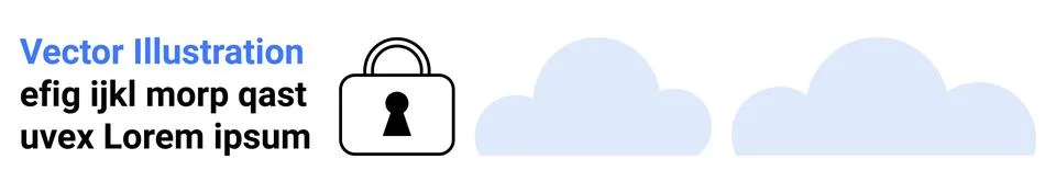 Locked Cloud Storage Security Icon for Web with Sample Text and Cloud Shapes Stock Illustration