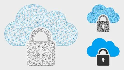 Locked Cloud Vector Mesh Carcass Model and Triangle Mosaic Icon Illustrazione stock