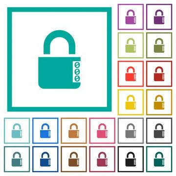 Locked combination lock with side numbers flat color icons with quadrant fram Stock Illustration