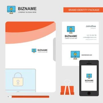 Locked computer Business Logo, File Cover Visiting Card and Mobile App Design 스톡 일러스트