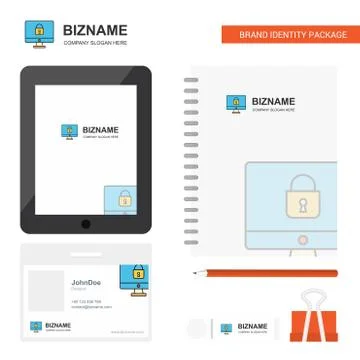 Locked computer Business Logo, Tab App, Diary PVC Employee Card and USB Brand Stock Illustration