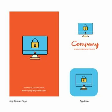Locked computer Company Logo App Icon and Splash Page Design. Creative Busine Illustrazione stock