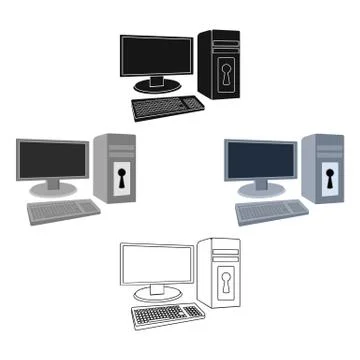 Locked computer icon in cartoon style isolated on white background. Hackers and 스톡 일러스트