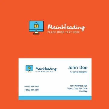 Locked computer logo Design with business card template. Elegant corporate id Stock Illustration