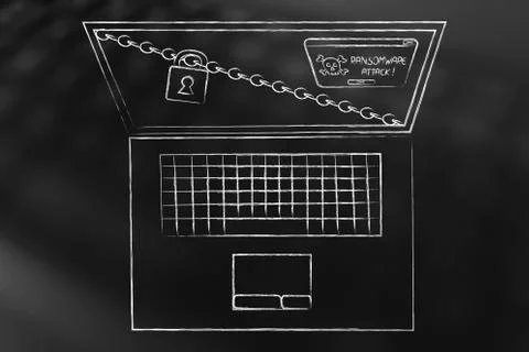 Locked computer with ransomware attack pop-up Stock Illustration