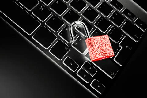 Locked computer safe from virus or malware attack. Laptop computer being prot Stock Photos