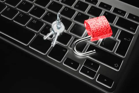 Locked computer safe from virus or malware attack. Laptop computer being prot Foto stock