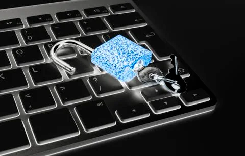 Locked computer safe from virus or malware attack. Laptop computer being prot Stock Photos