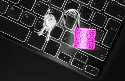 Locked computer safe from virus or malware attack. Laptop computer being prot Stock Photos