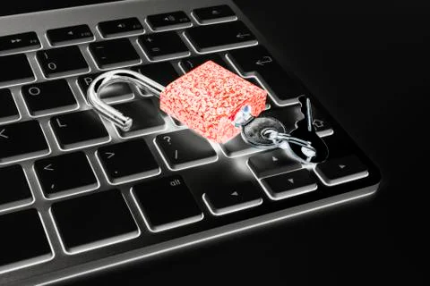 Locked computer safe from virus or malware attack. Laptop computer being prot Foto stock