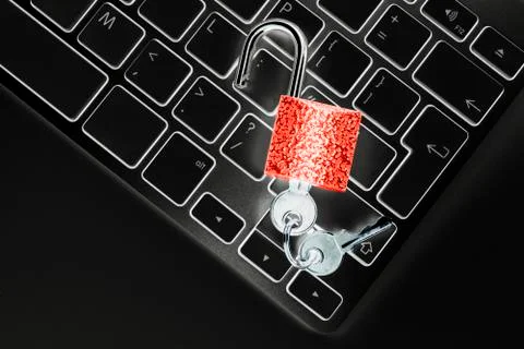 Locked computer safe from virus or malware attack. Laptop computer being prot Stock Photos