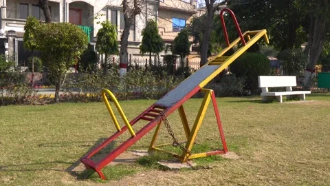 A Locked Cradle In Park Due To Lockdown, 4k Stock Footage 146963325