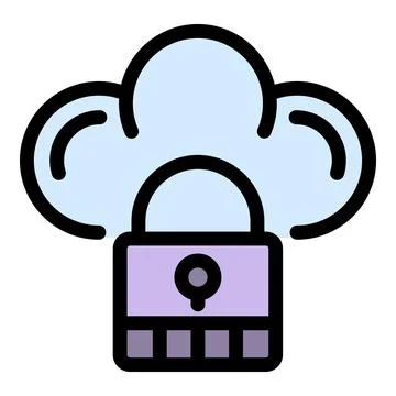 Locked data cloud icon color outline vector 스톡 일러스트
