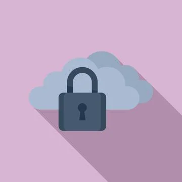 Locked data cloud icon flat vector. Computer lock 스톡 일러스트