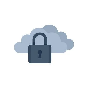 Locked data cloud icon flat vector. Computer lock Illustrazione stock