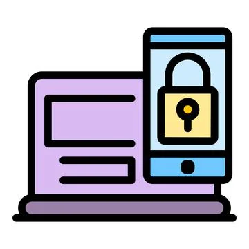 Locked data laptop authentication icon color outline vector Stock Illustration