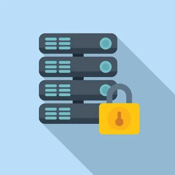 Locked data server icon flat vector. Platform system Stock Illustration