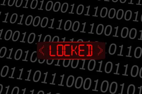 Locked data system on a black background. Illustrazione stock