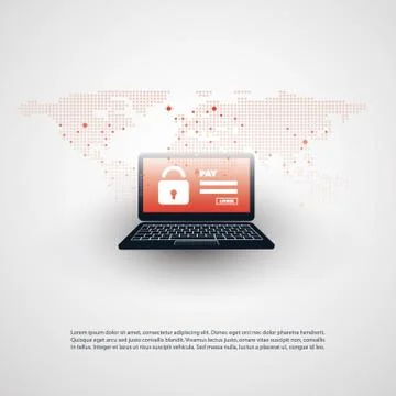 Locked Device, Encrypted Files, Lost Documents, Global Ransomware Attack Stock Illustration