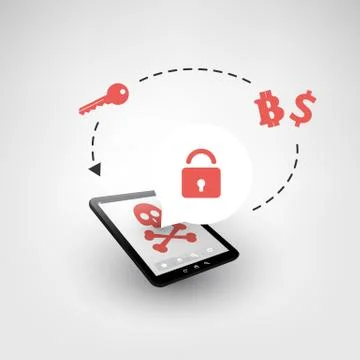 Locked Device, Encrypted Files, Lost Documents, Global Ransomware Attack Stock Illustration