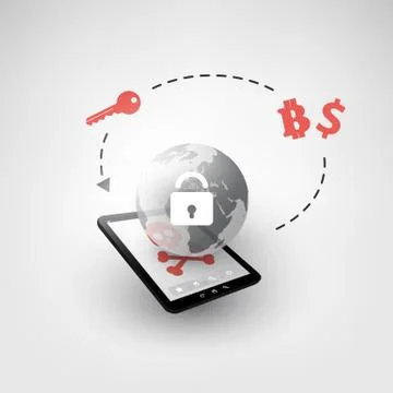 Locked Device, Encrypted Files, Lost Documents, Global Ransomware Attack Stock Illustration